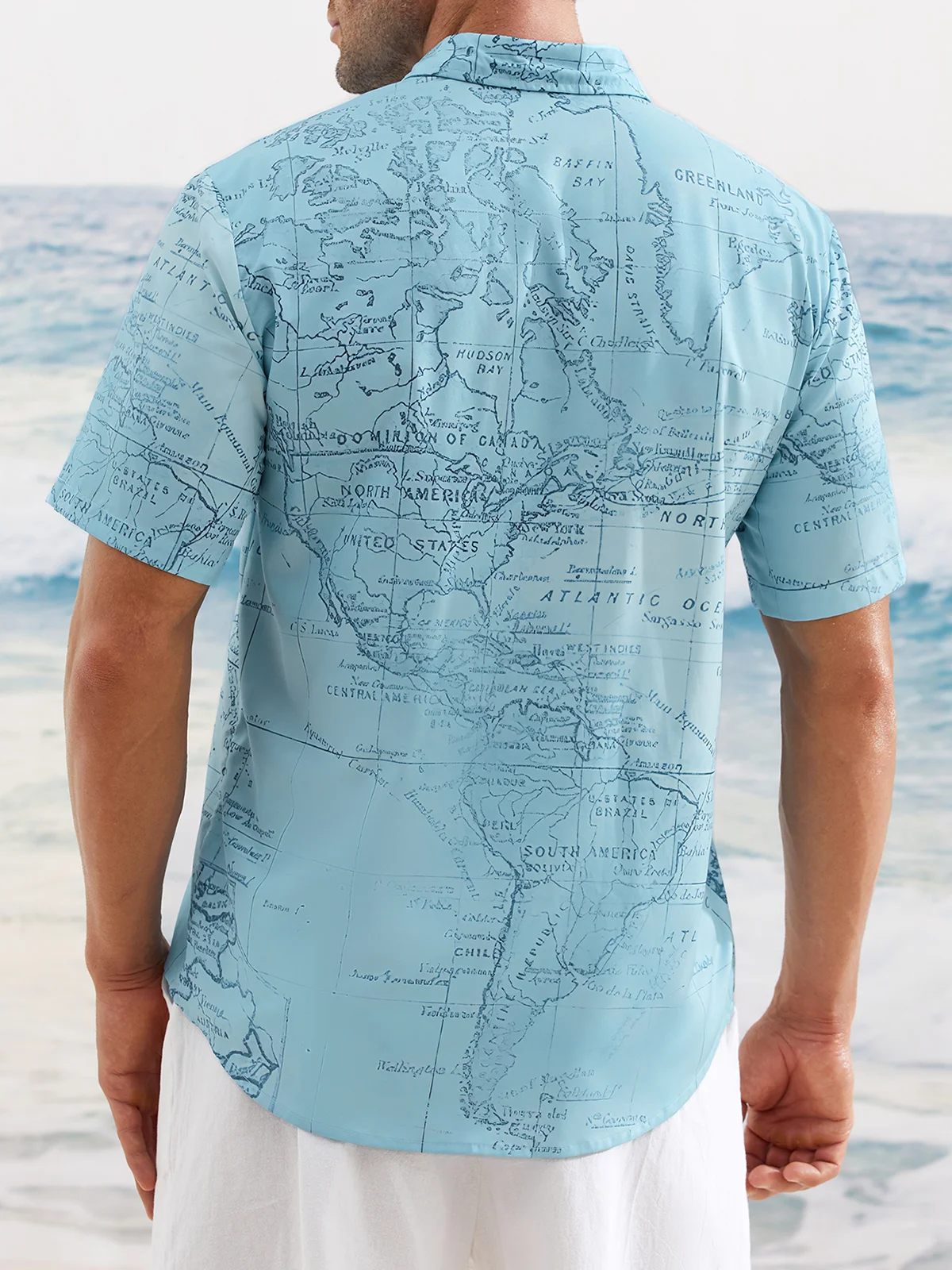 Hardaddy Mens Navigation Map Printed Casual Breathable Short Sleeve Shirt