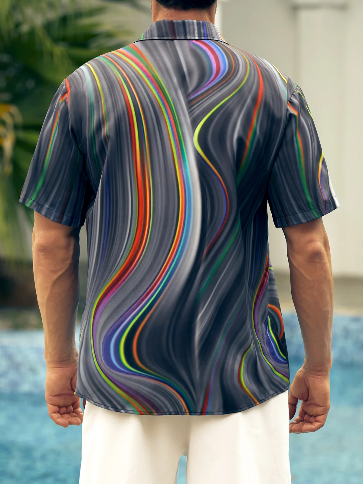 Hardaddy Mens 3D Abstract Print Casual Breathable Chest Pocket Short Sleeve Hawaiian Shirt