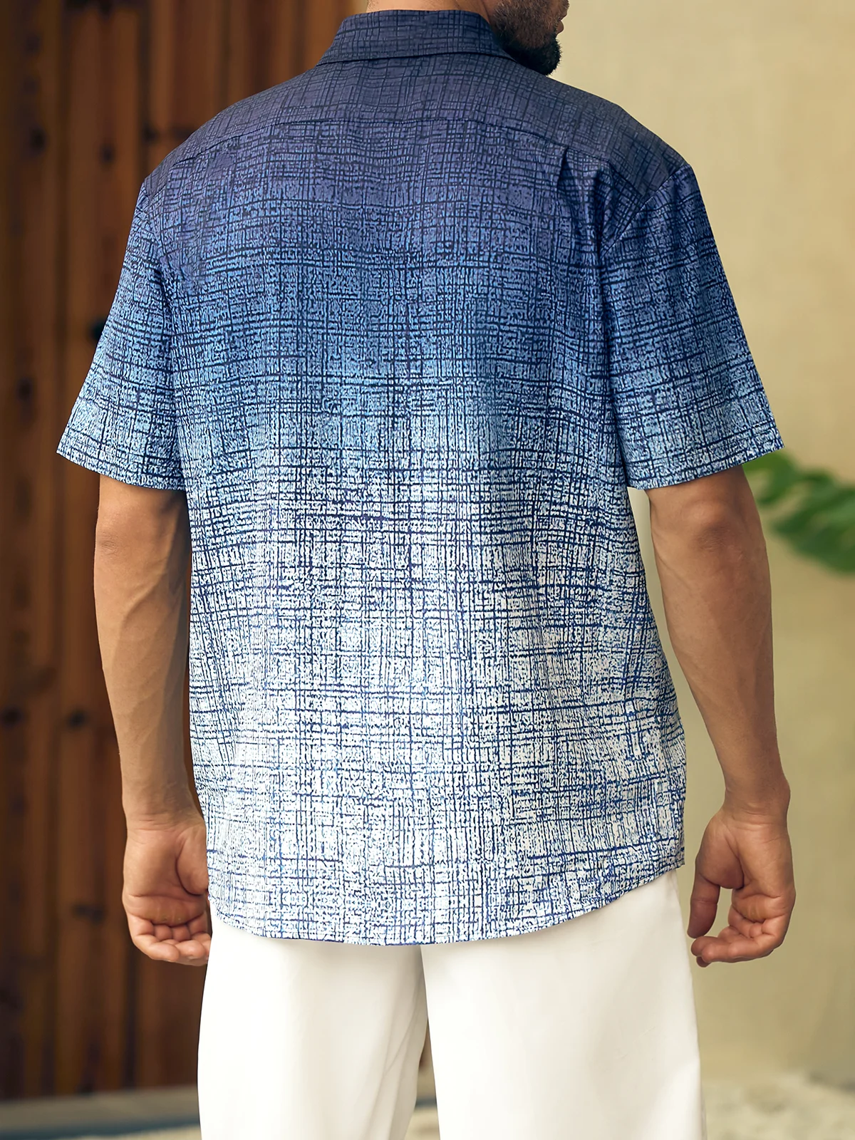 Hardaddy Gradient Texture Chest Pocket Short Sleeve Casual Shirt