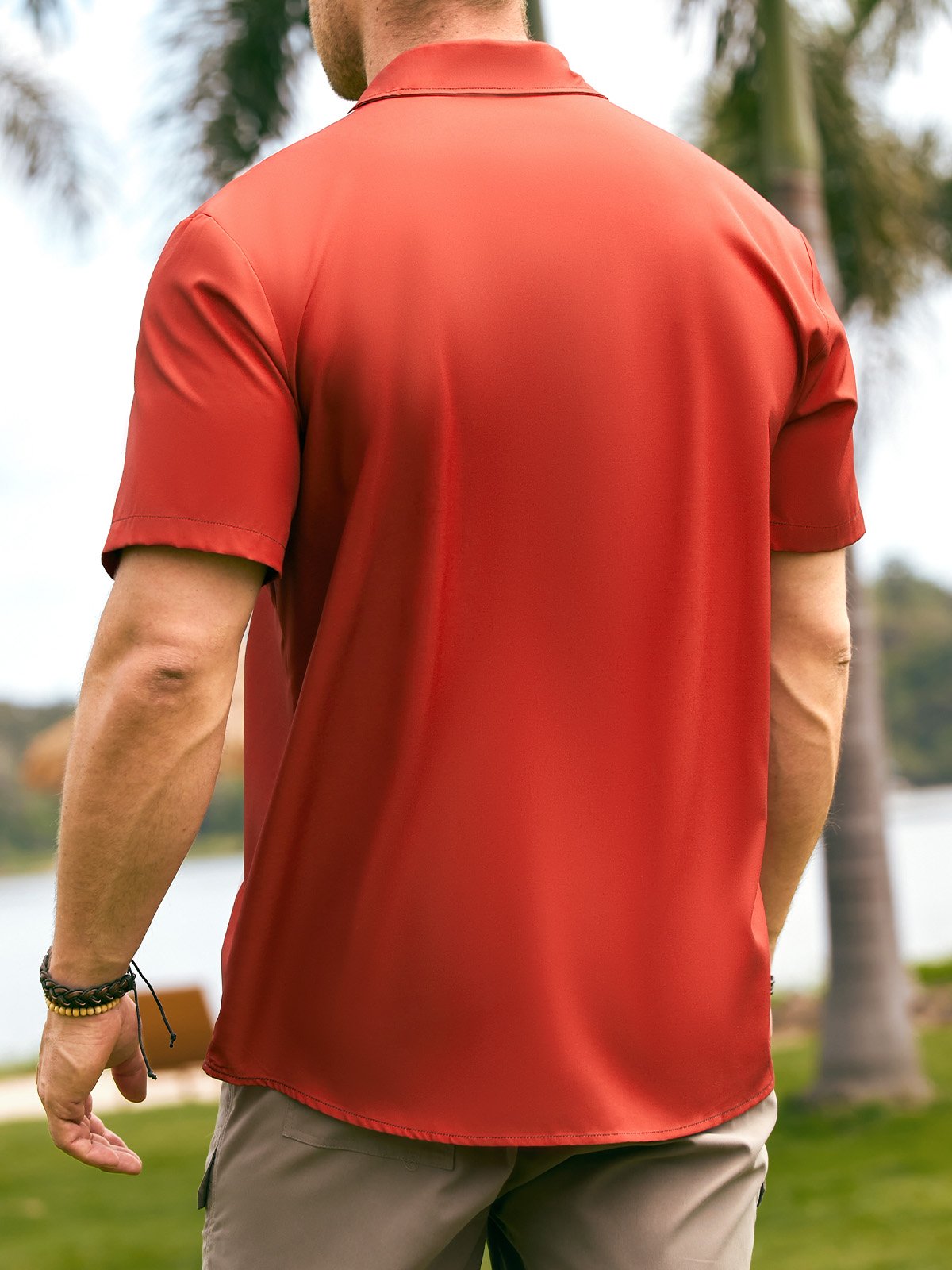 Hardaddy Geometric Color Block Chest Pocket Short Sleeve Bowling Shirt