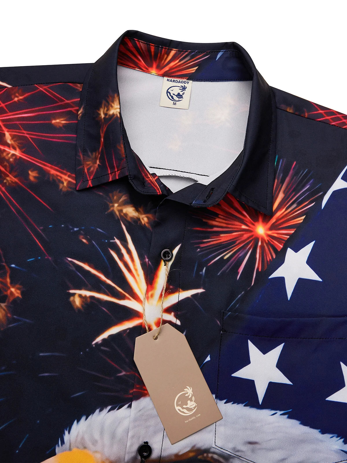 Hardaddy American Flag Chest Pocket Short Sleeve Casual Shirt