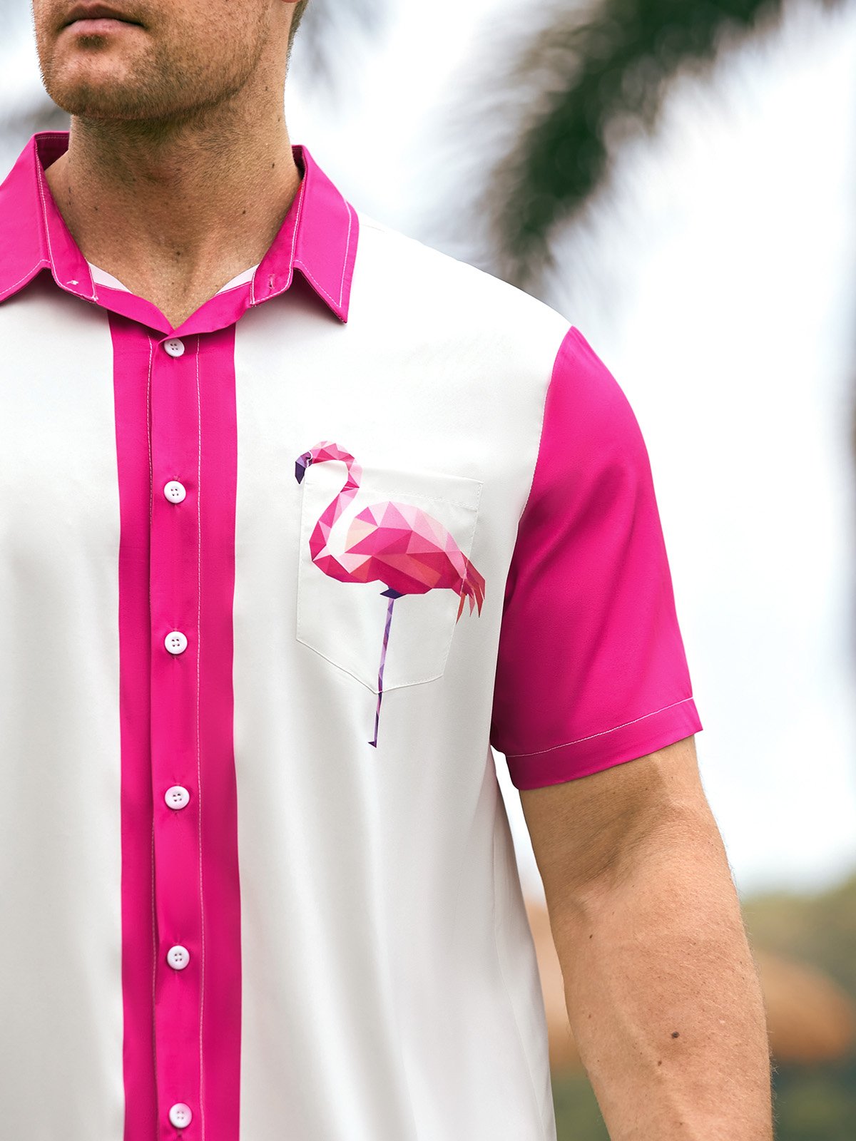 Hardaddy Pink Flamingo Graphic Men's Casual Short Sleeve Hawaiian Shirt