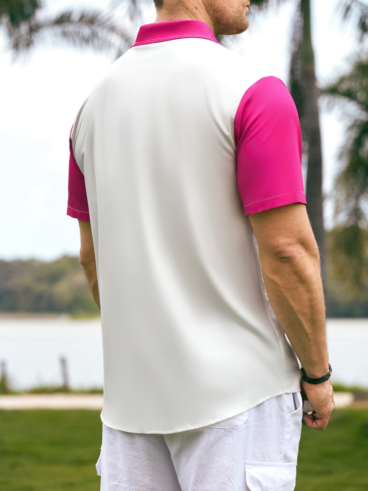 Hardaddy Pink Flamingo Graphic Men's Casual Short Sleeve Hawaiian Shirt