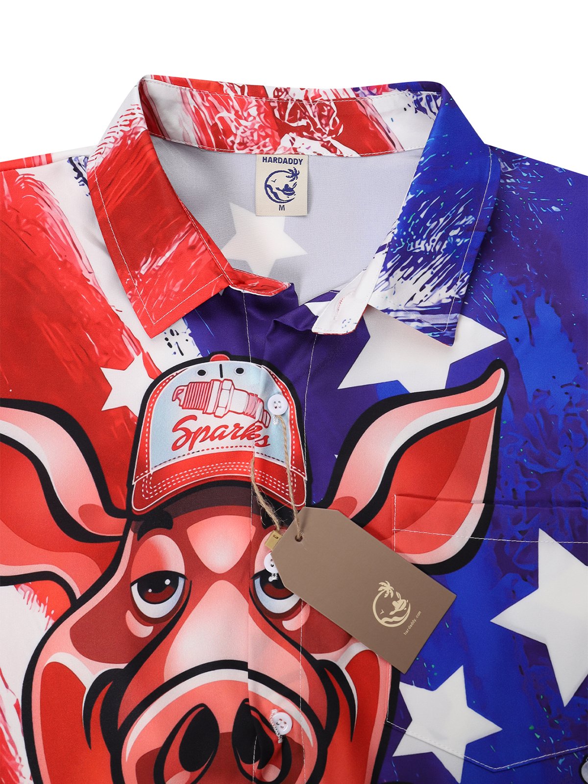 Flag Pig Guitar Chest Pocket Short Sleeve Casual Shirt