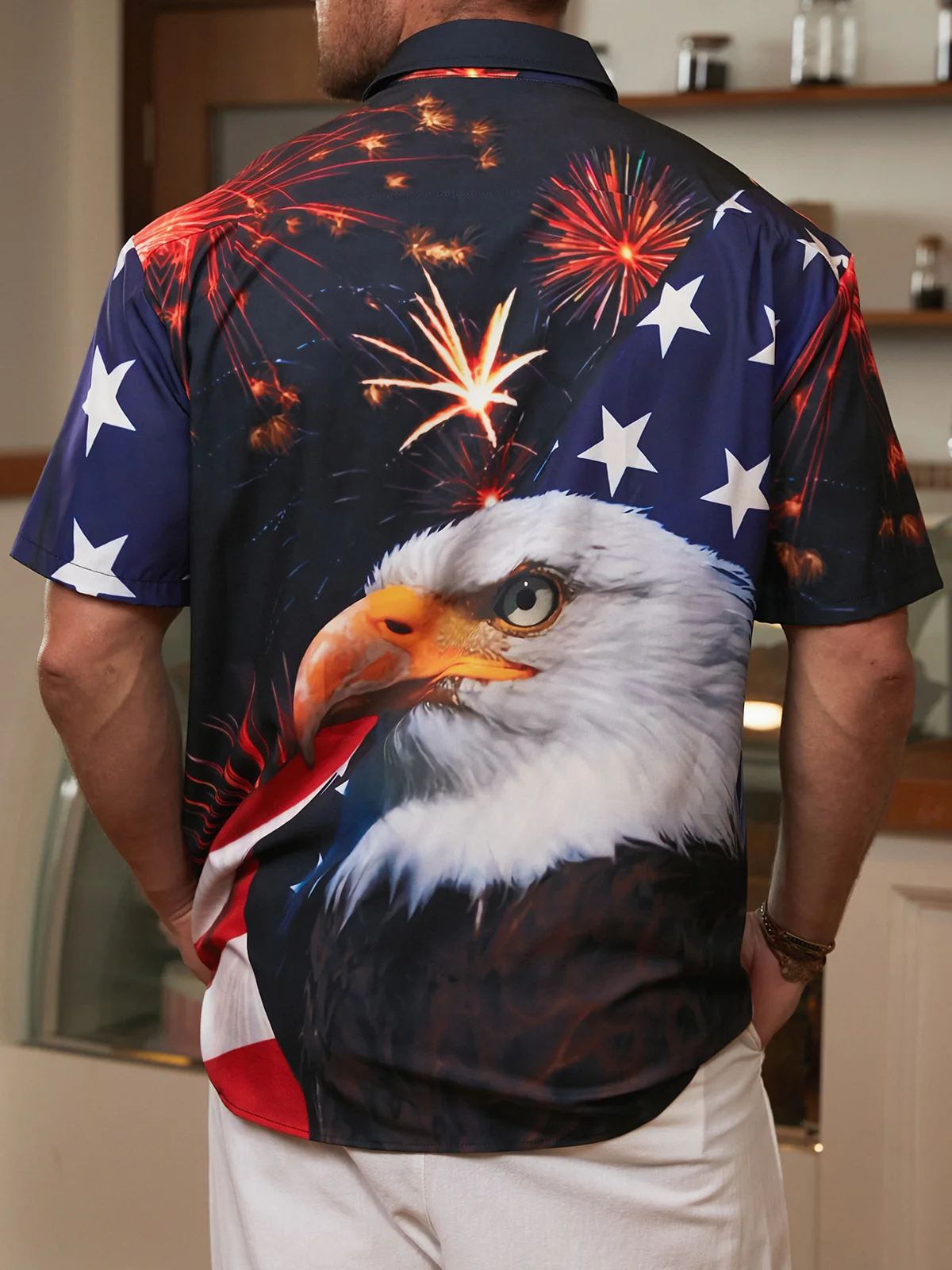 Hardaddy American Flag Chest Pocket Short Sleeve Casual Shirt