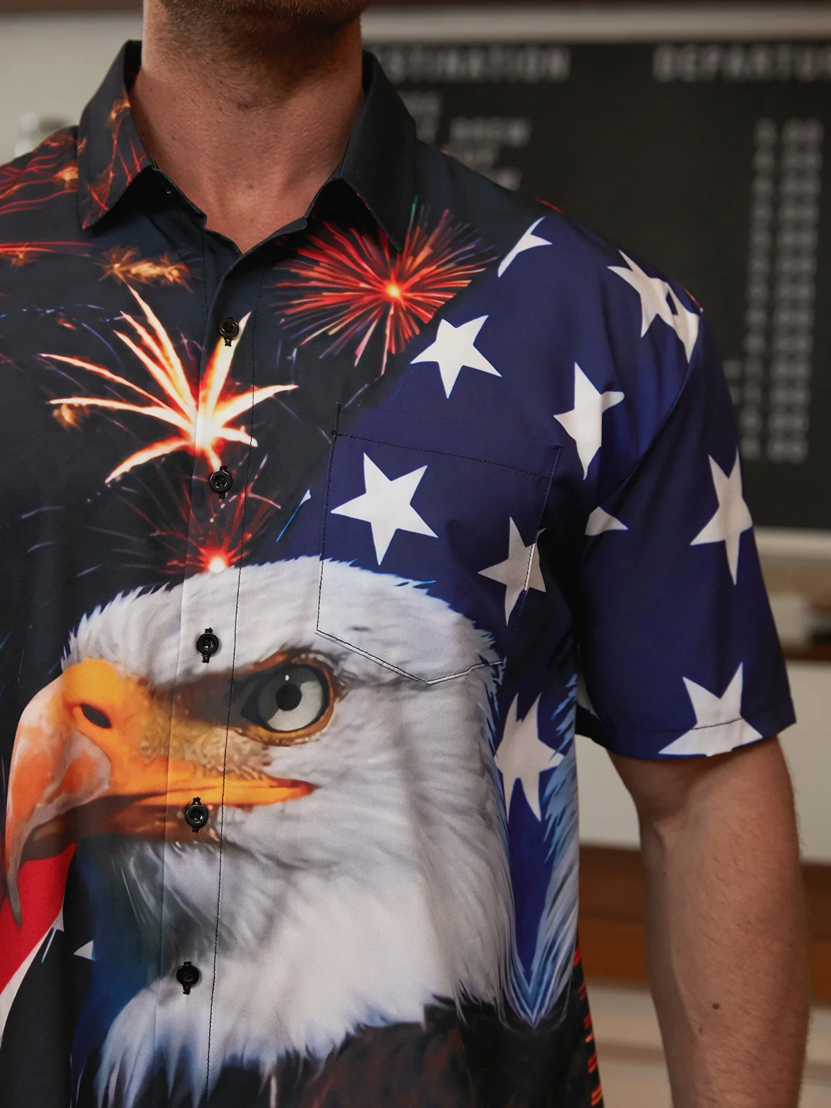 Hardaddy American Flag Chest Pocket Short Sleeve Casual Shirt
