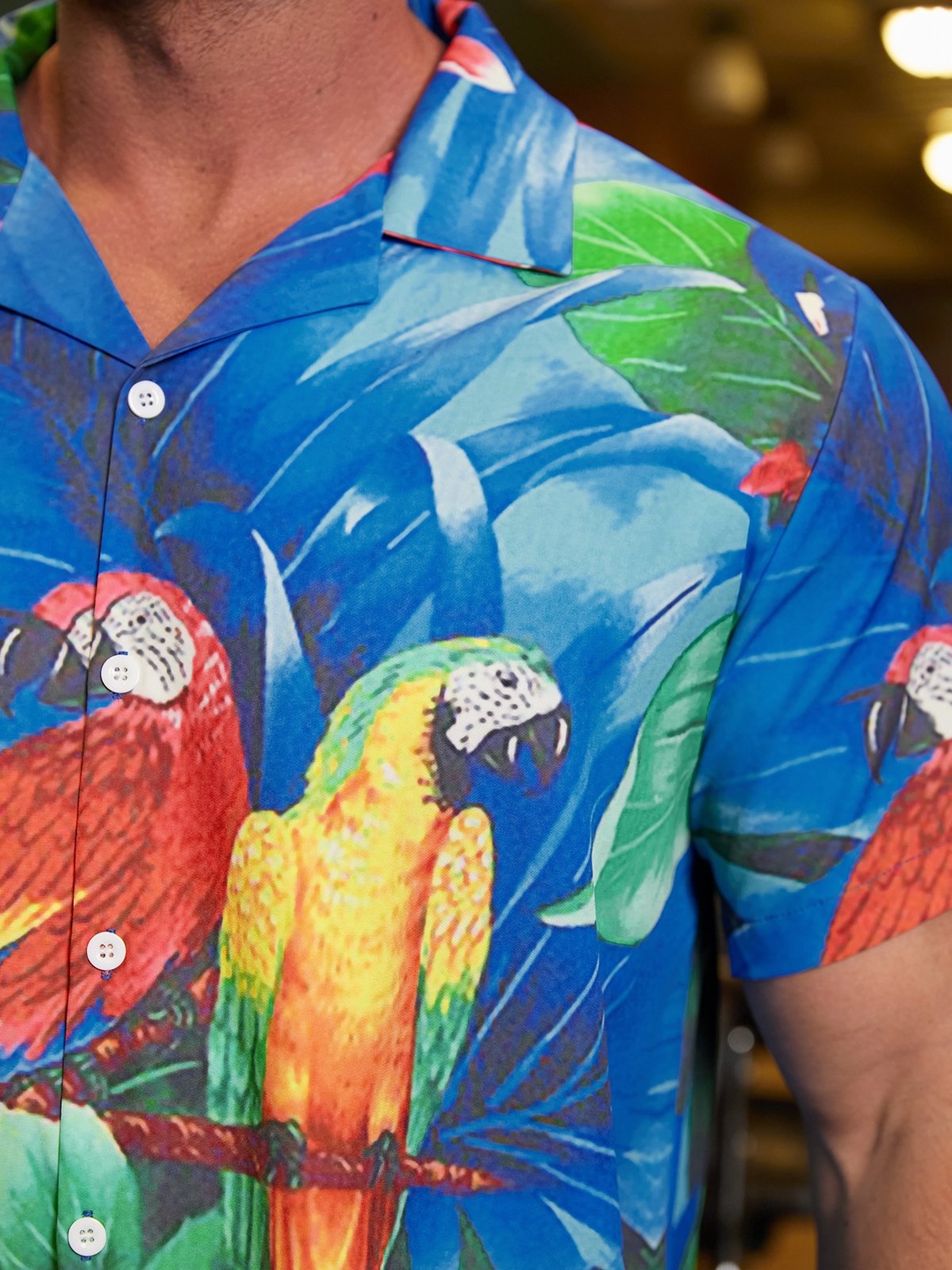 Hardaddy Mens Fancy Hawaiian Floral Parrots Print Casual Short Sleeve Aloha Shirt