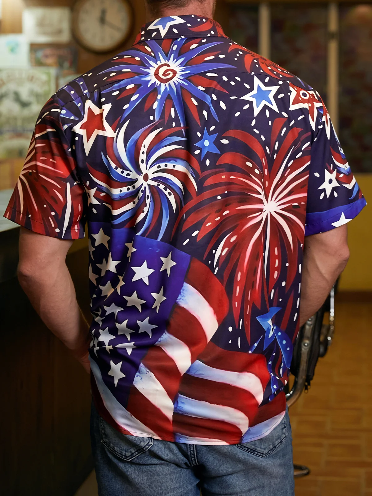 Hardaddy American Flag Chest Pocket Short Sleeve Casual Shirt