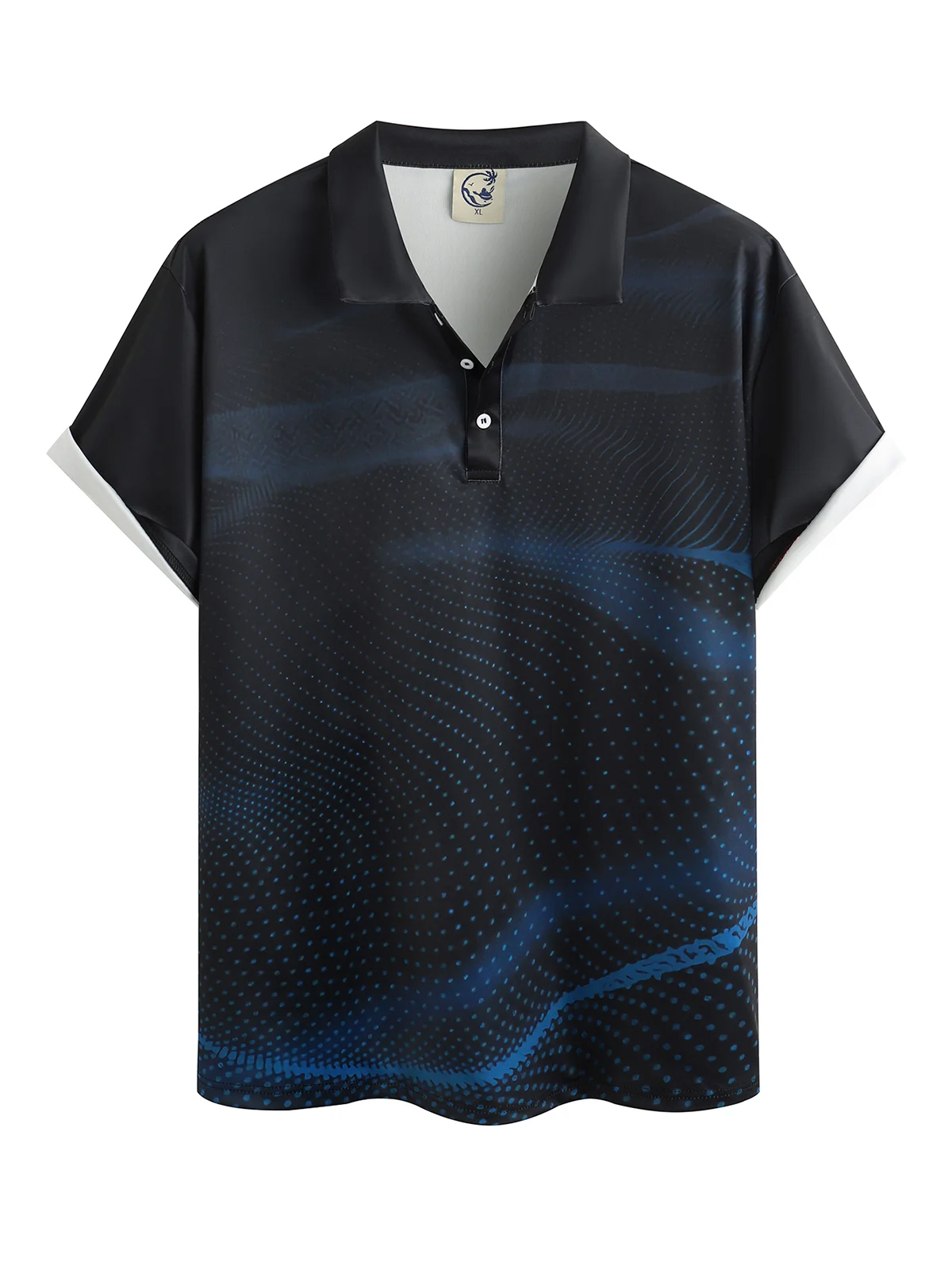 Hardaddy Men's 3D Polka Dot Gradient Button Short Sleeve Polo Shirt Casual Style Art Collection Lapel Print Top