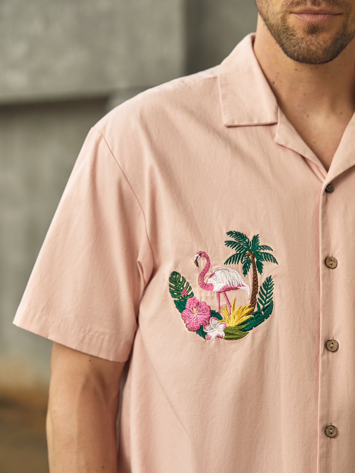 Hardaddy® Cotton Flamingo Embroidered Aloha Shirt