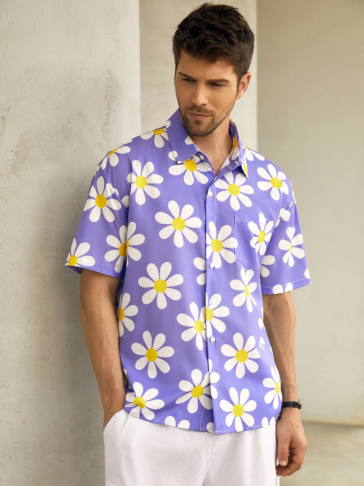 Hardaddy Floral Chest Pocket Short Sleeve Hawaiian Shirt
