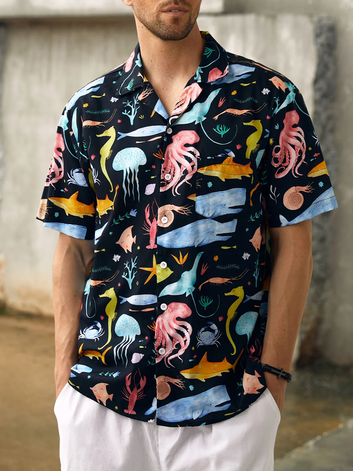 Hardaddy® Cotton Marine Life Aloha Shirt
