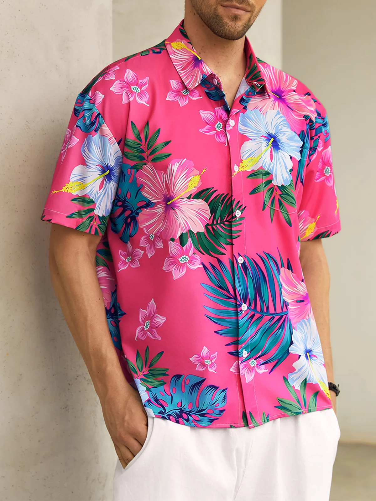Hardaddy Floral Chest Pocket Short Sleeve Hawaiian Shirt
