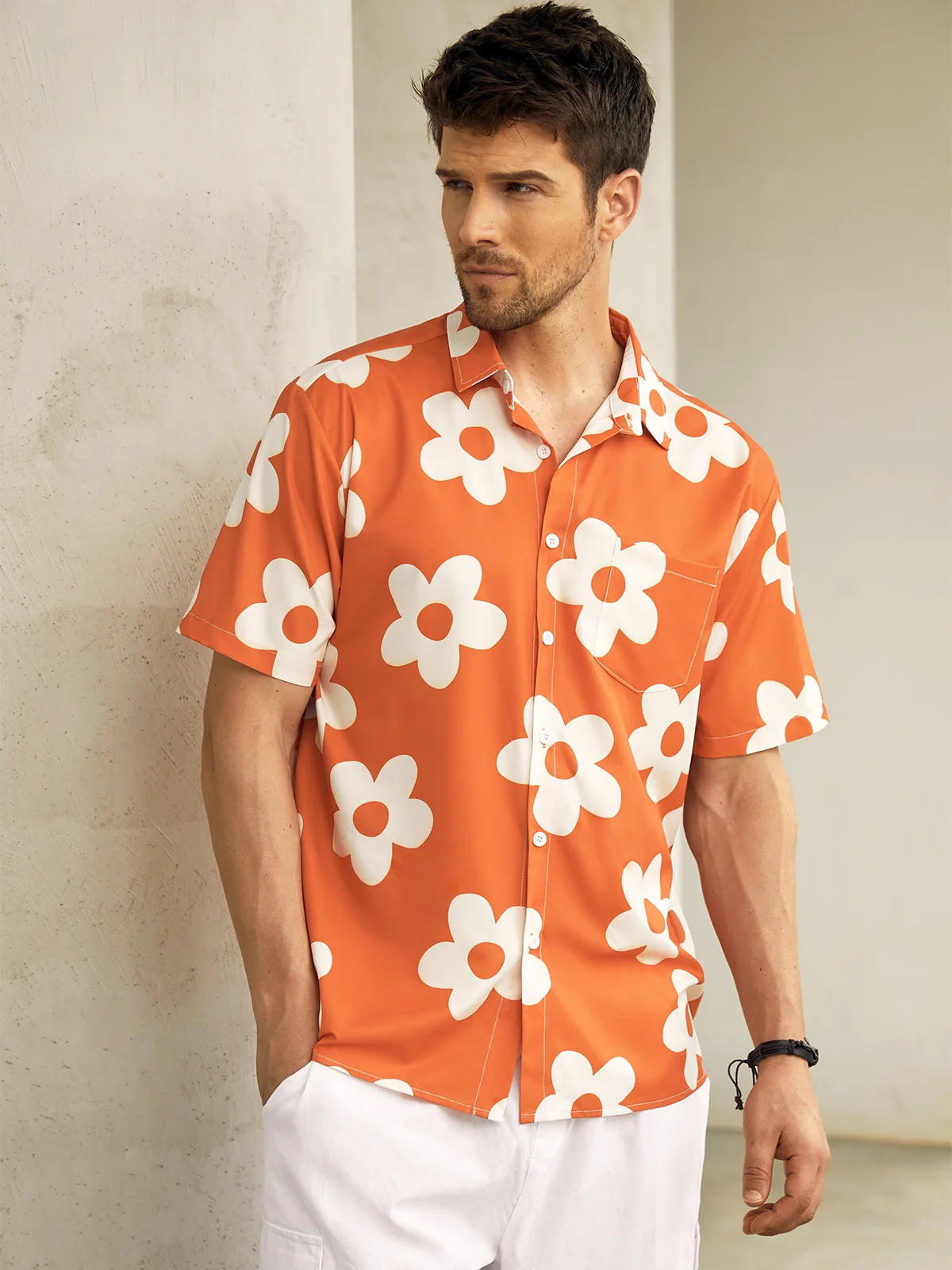 Hardaddy Floral Chest Pocket Short Sleeve Hawaiian Shirt