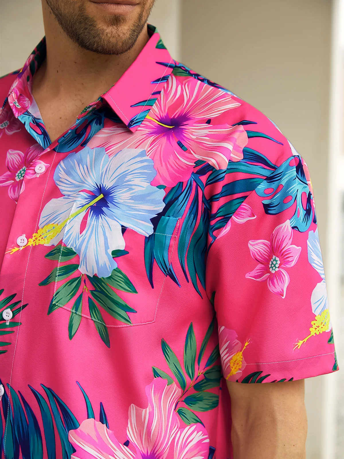 Hardaddy Floral Chest Pocket Short Sleeve Hawaiian Shirt