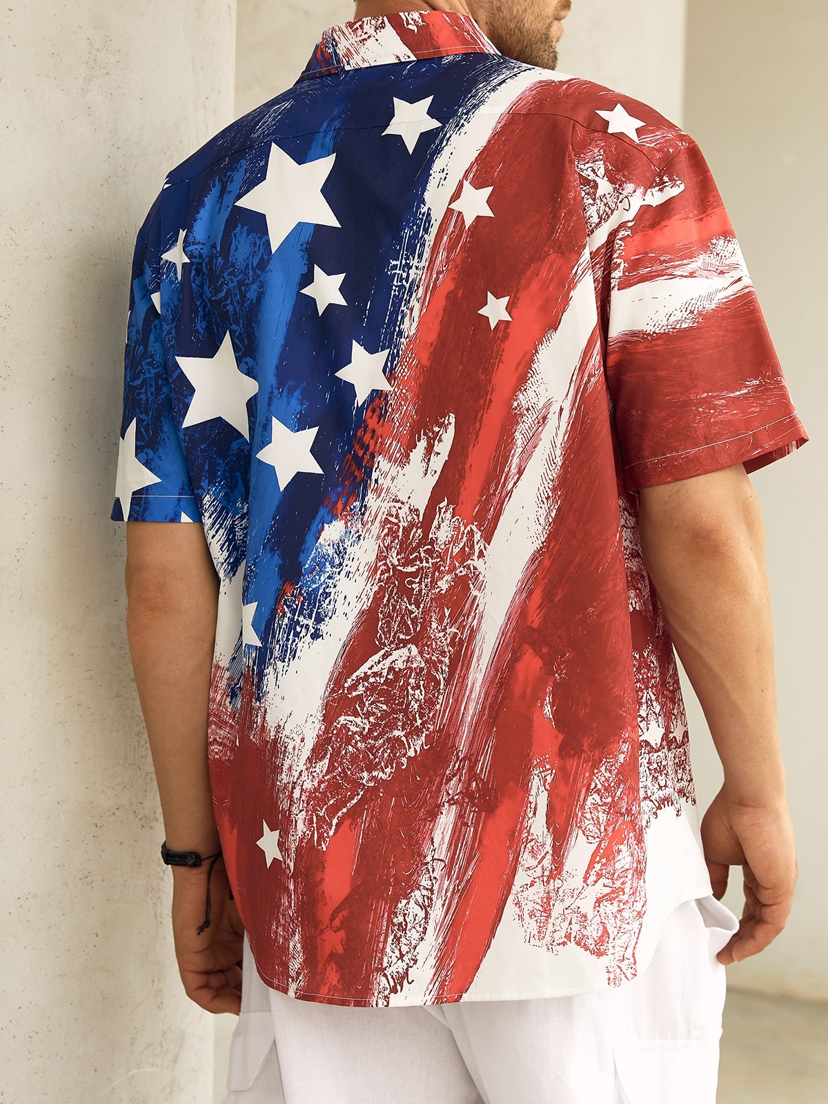 Flag Pig Guitar Chest Pocket Short Sleeve Casual Shirt