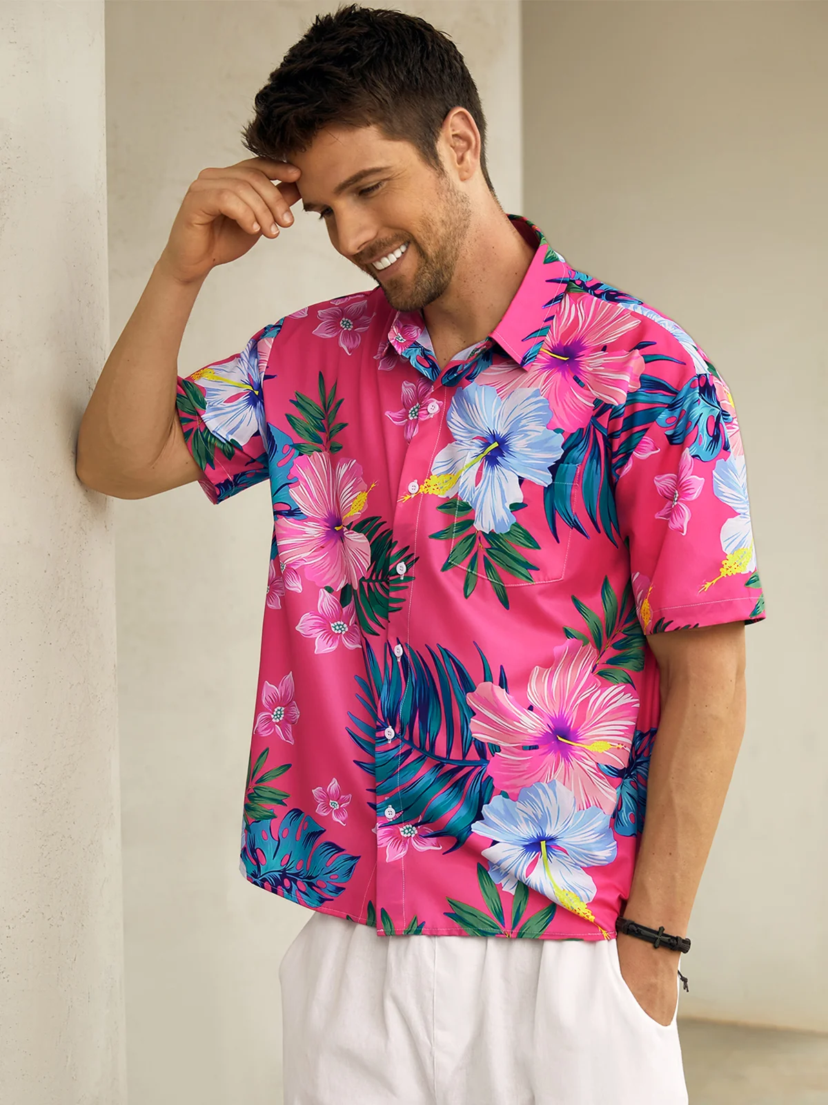 Hardaddy Floral Chest Pocket Short Sleeve Hawaiian Shirt