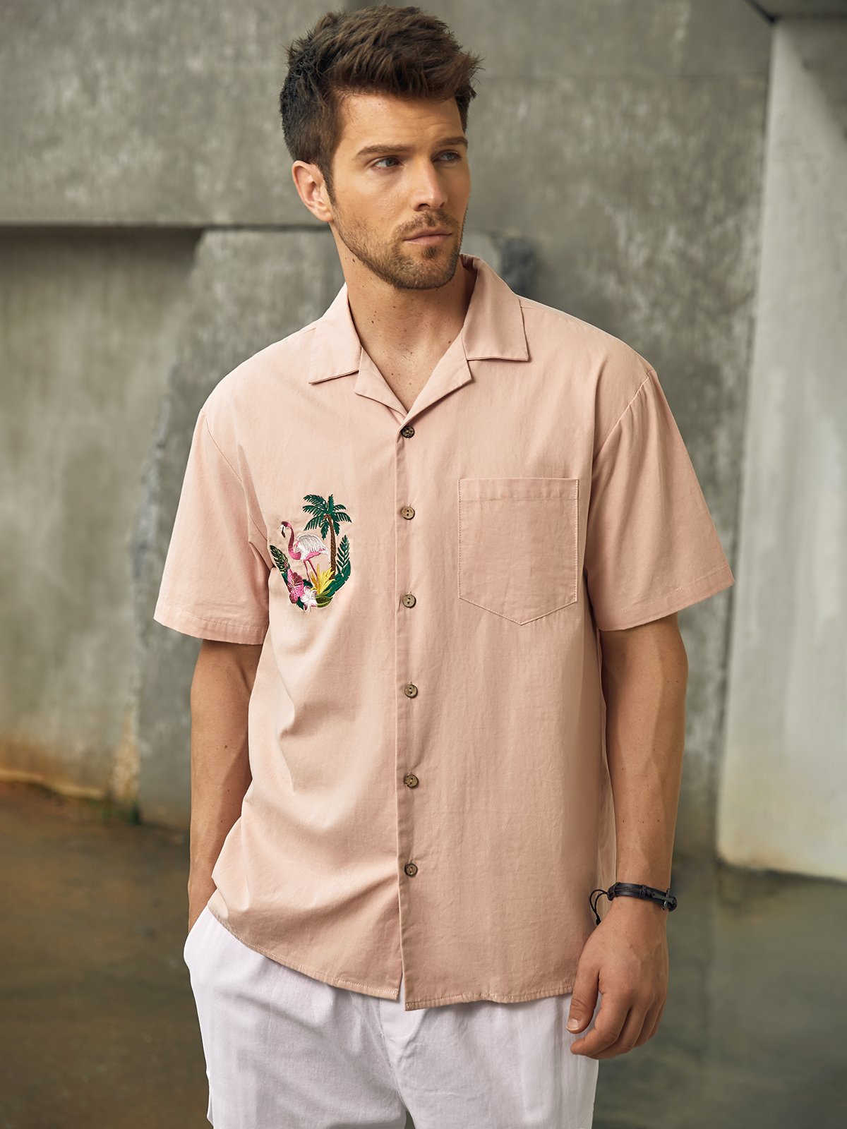 Hardaddy® Cotton Flamingo Embroidered Aloha Shirt