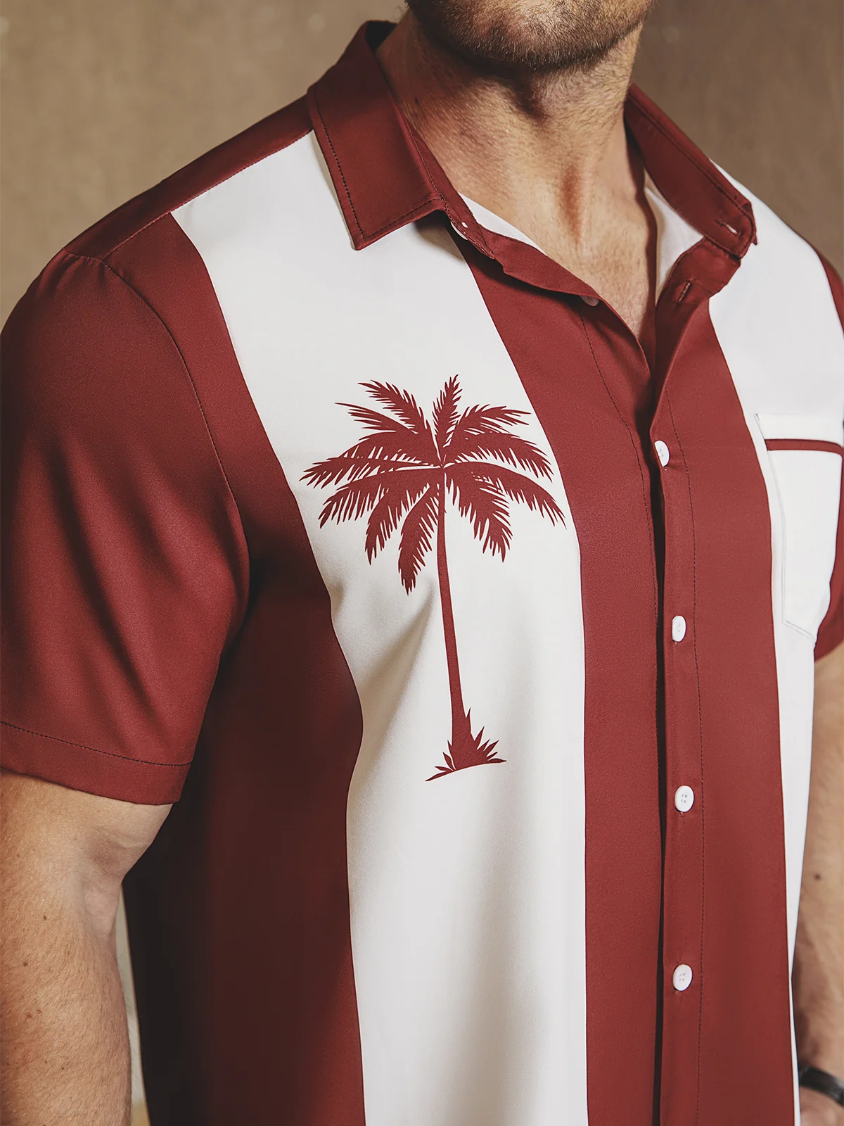 Shirts For Father Mens Retro Coconut Tree Print Lapel Loose Chest Pocket Short Sleeve Funky Bowling Shirt