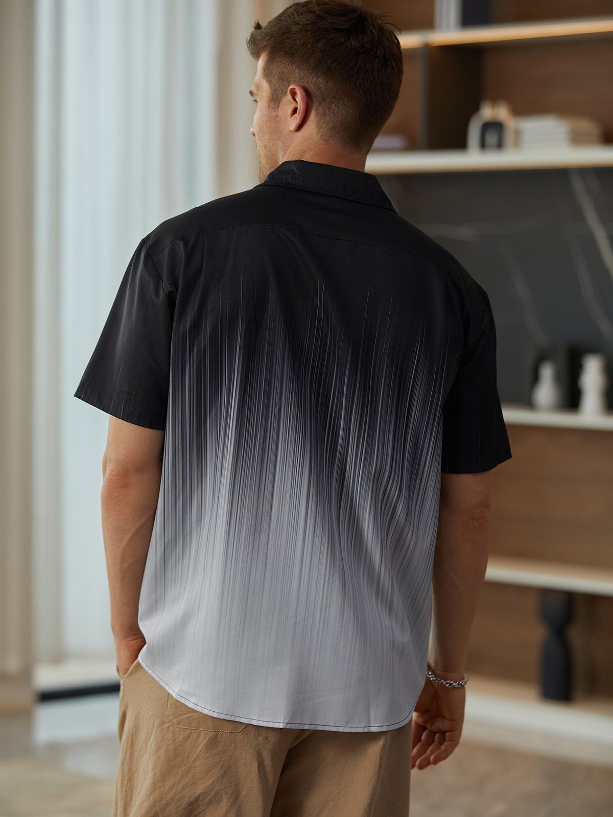 Shading Crucifix Chest Pocket Short Sleeve Shirt