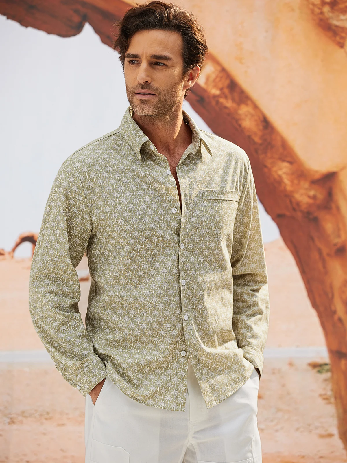 Hardaddy® Cotton Palm Tree Long Sleeve Resort Shirt