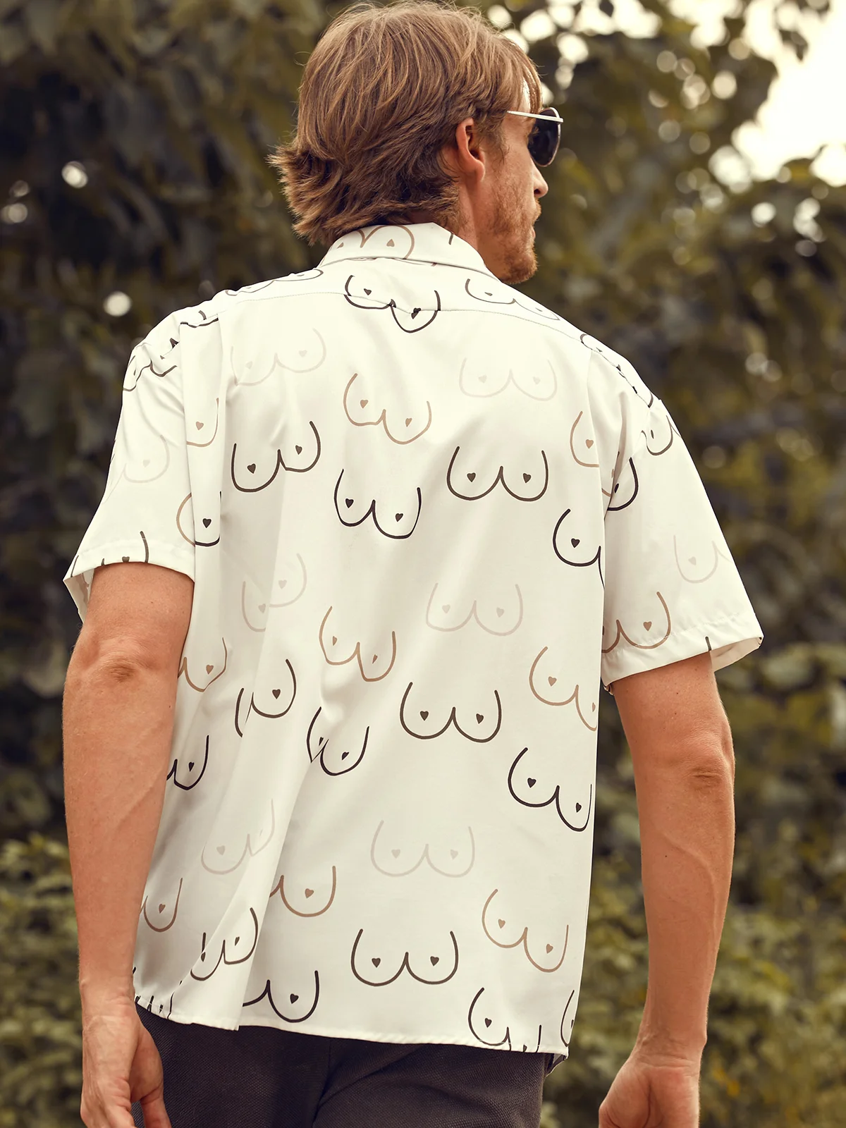 Hardaddy Moisture-Hawaiian Button Down Geometric Line Drawing Chest Pocket Short Sleeve Casual Titty Shirt