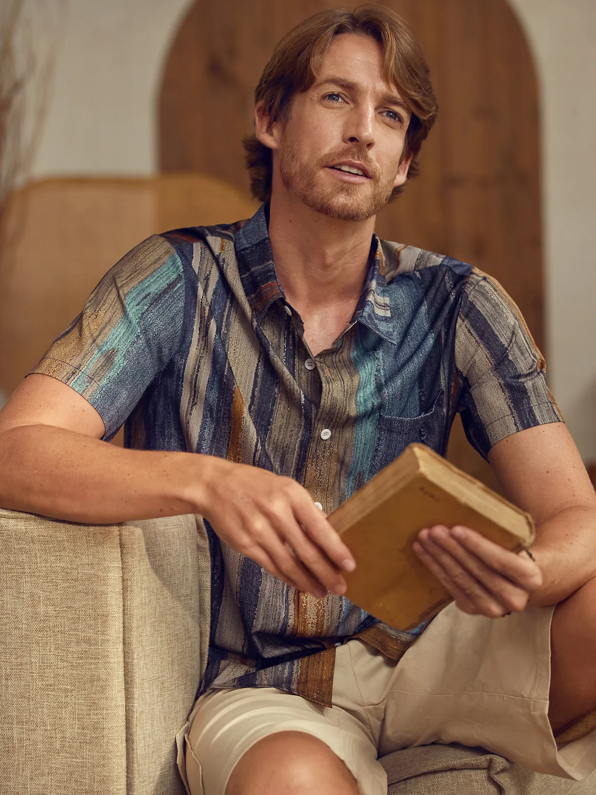 Hardaddy Shirts For Father Leisure Vacation Abstract Gradient Geometric Pattern Hawaiian Style Printed Shirt Top