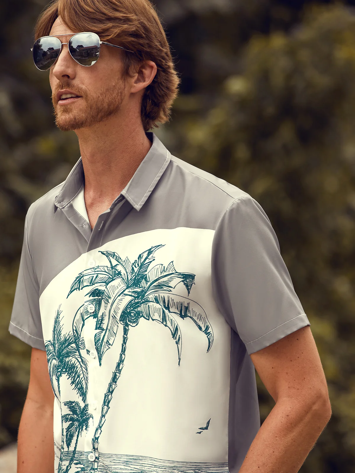 Hardaddy Mens Coconut Print Lapel Loose Short Sleeve Trendy Hawaiian Shirt