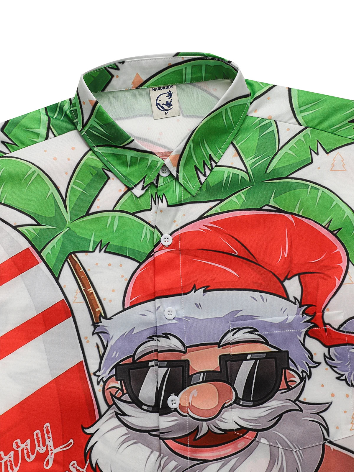 Hardaddy Mens Christmas Santa Surfing Print Front Buttons Soft Breathable Chest Pocket Casual Hawaiian Shirt