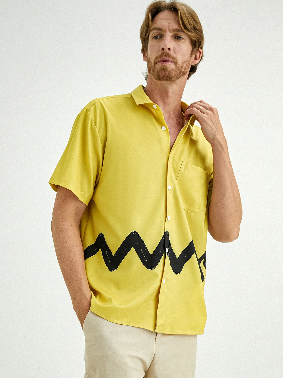 Hardaddy Cartoon Chest Pocket Short Sleeves Casual Shirt