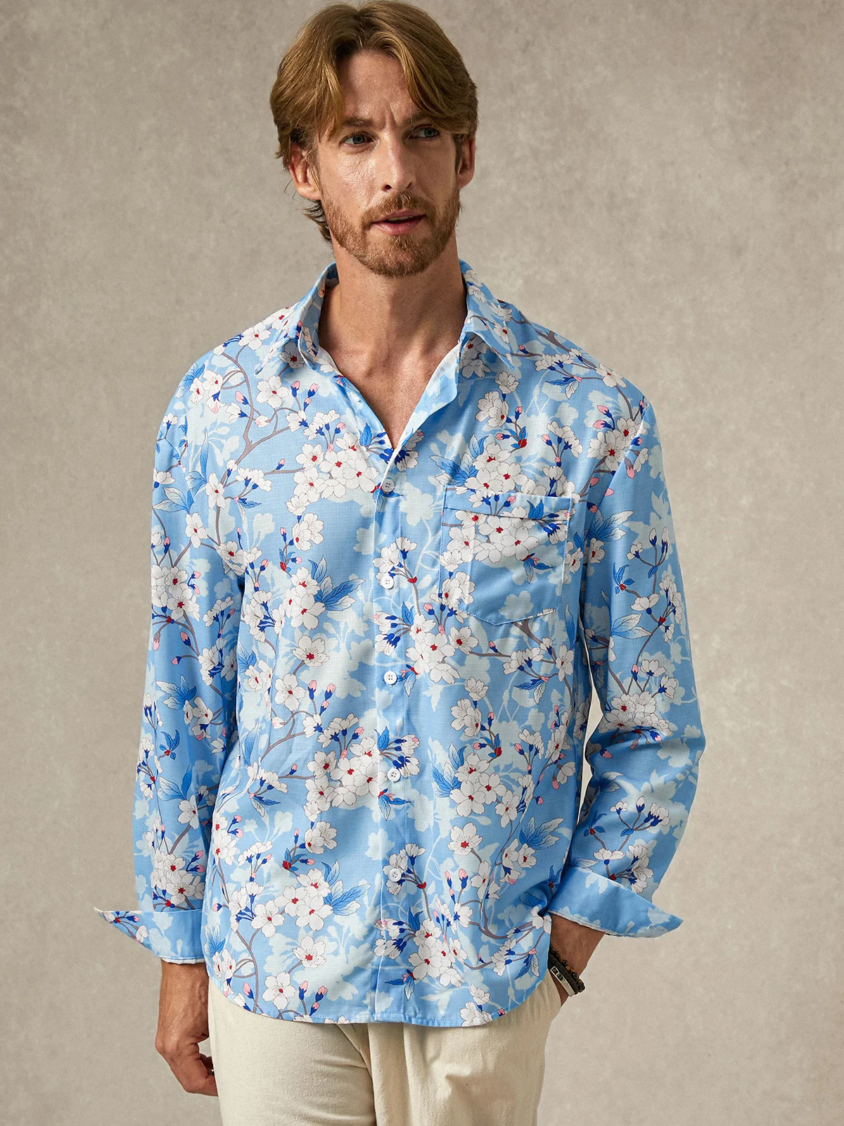 Hardaddy Japanese Sakura Chest Pocket Long Sleeve Shirt