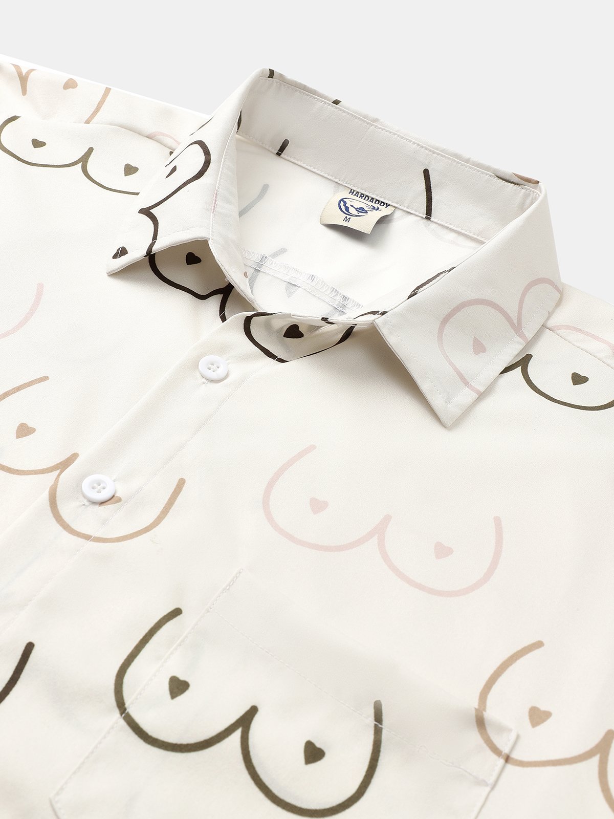 Hardaddy Moisture-Hawaiian Button Down Geometric Line Drawing Chest Pocket Short Sleeve Casual Titty Shirt