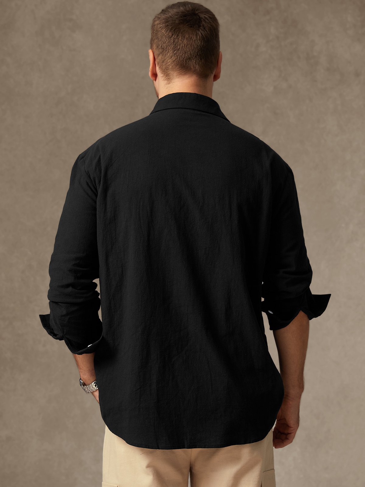 Hardaddy Cotton Coconut Tree Embroidered Long Sleeve Casual Shirt
