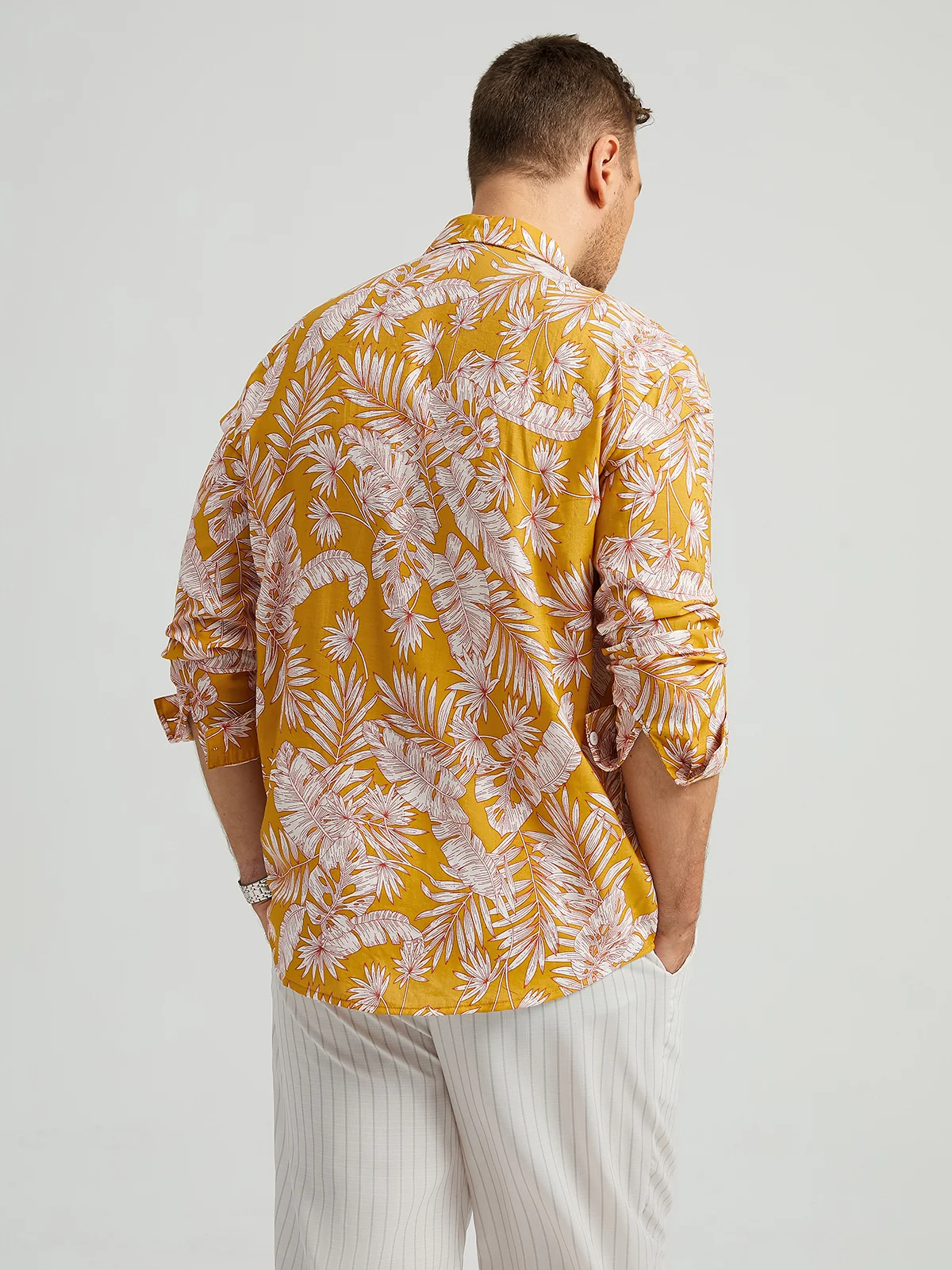 Hardaddy Tropical Floral Chest Pocket Long Sleeve Casual Shirt