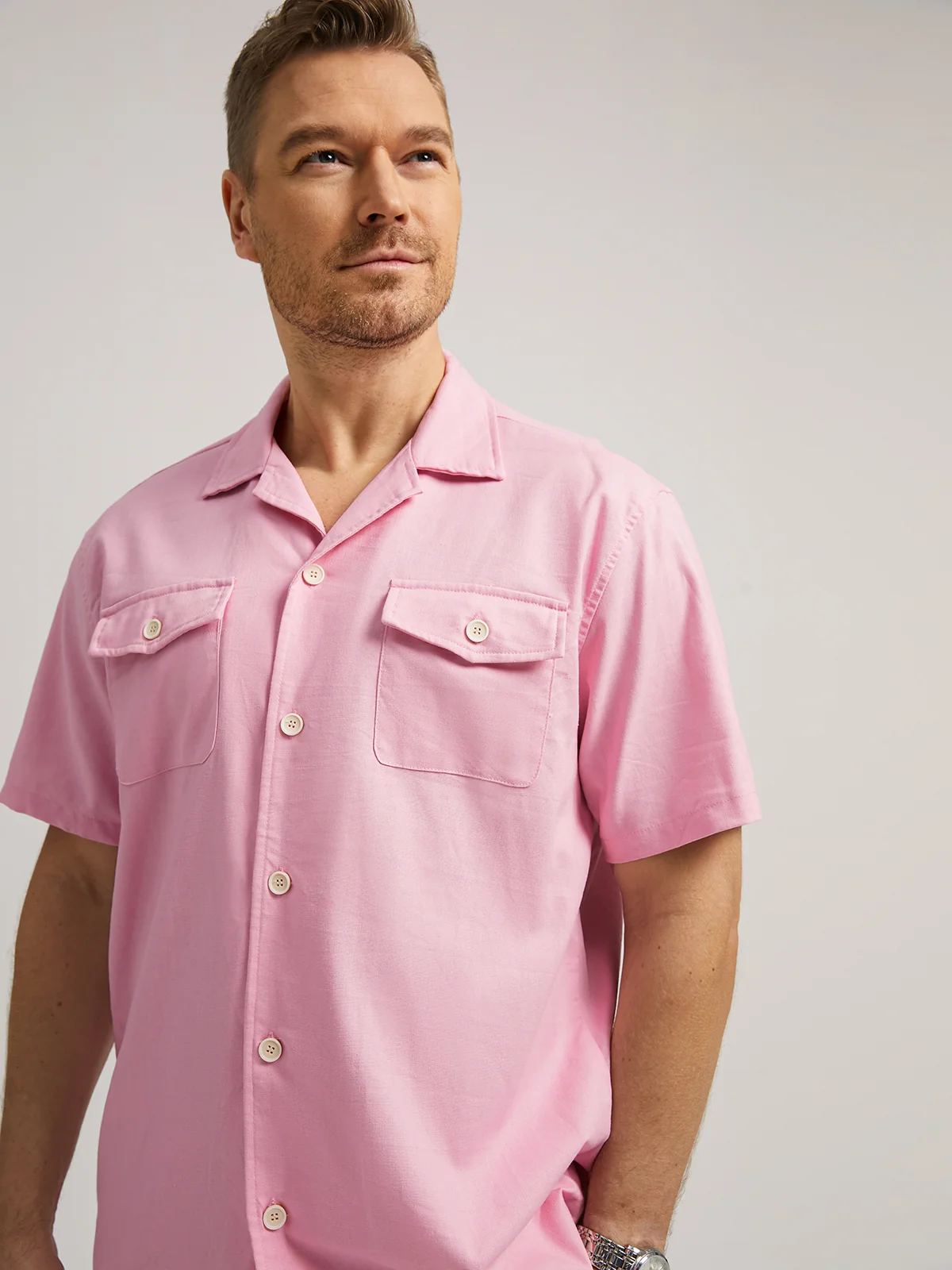 Hardaddy® Cotton Plain Flap Pockets Short Sleeve Casual Shirt