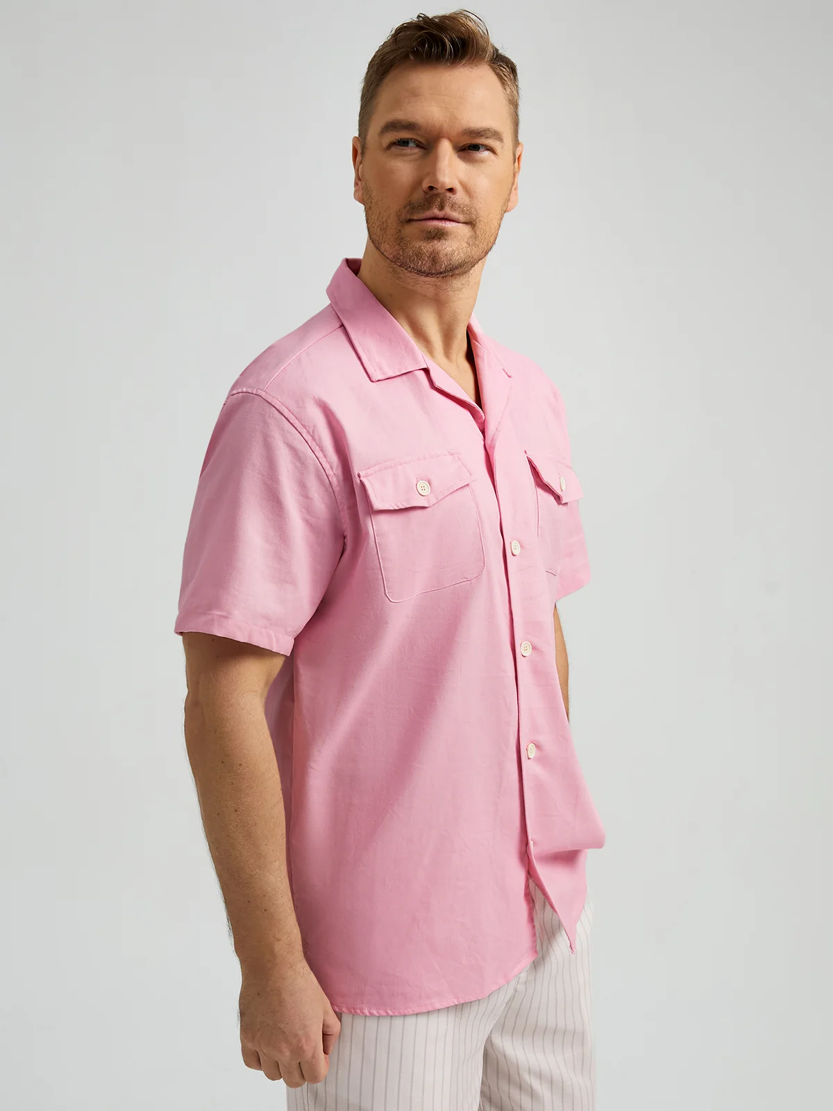 Hardaddy® Cotton Plain Flap Pockets Short Sleeve Casual Shirt