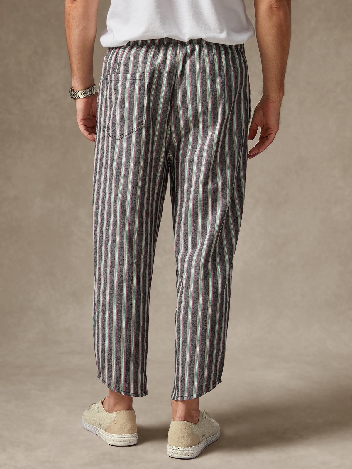 Hardaddy Cotton Striped Casual Cropped Pants