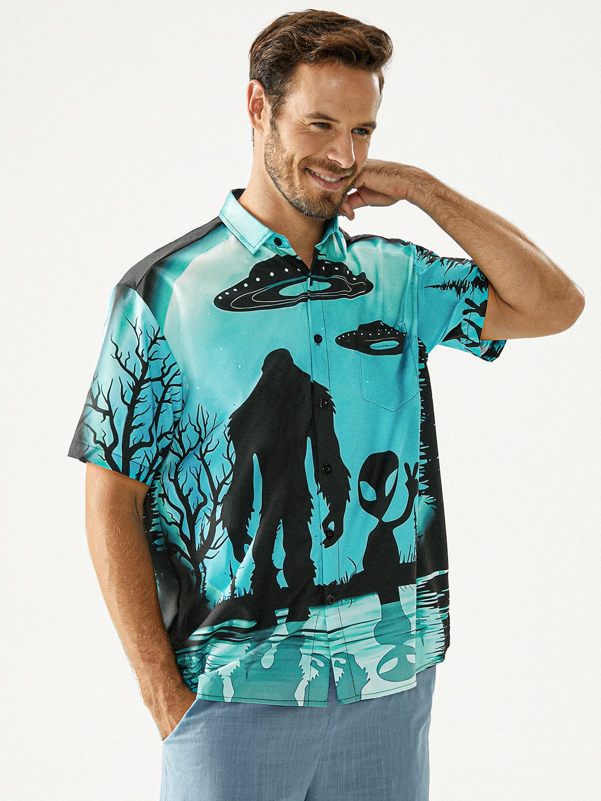 Hardaddy  Alien Chest Pocket Short Sleeve Shirt