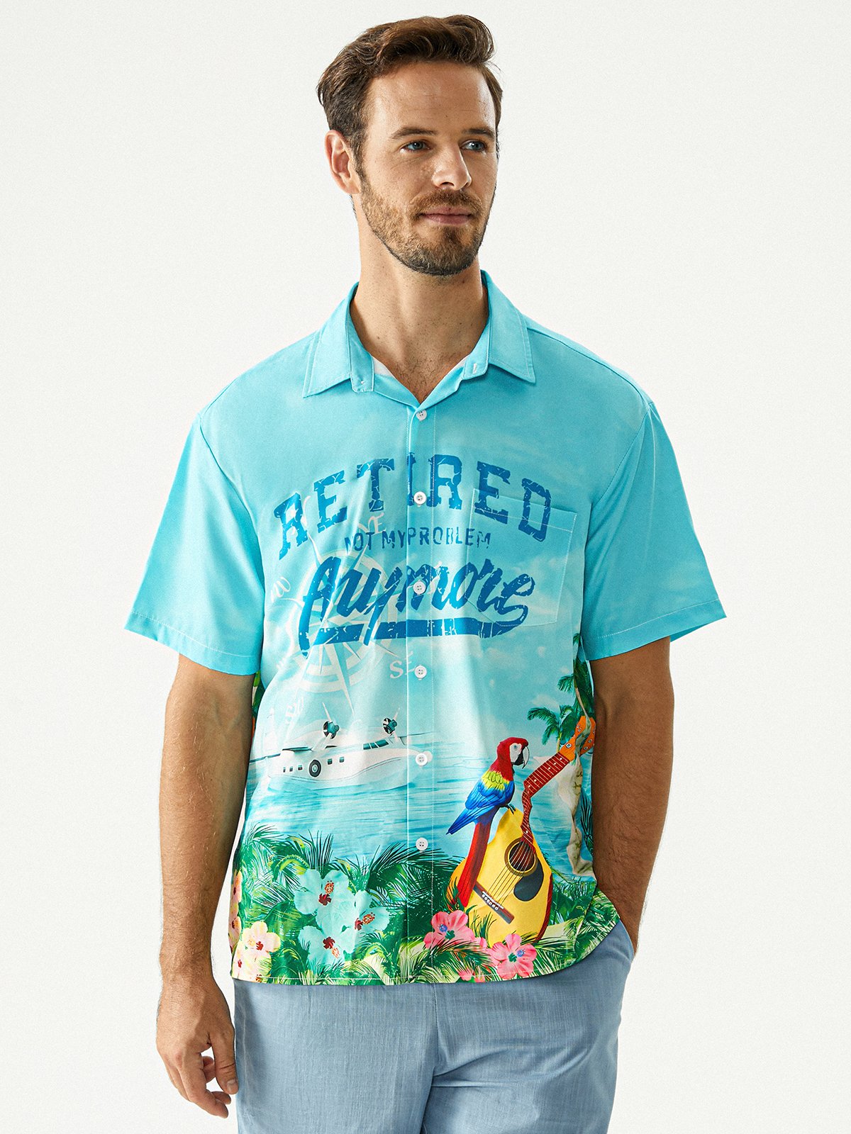 Hardaddy Parrots Party Shirts Retired Not My Problem Anymore Chest Pocket Short Sleeve Hawaiian Shirt