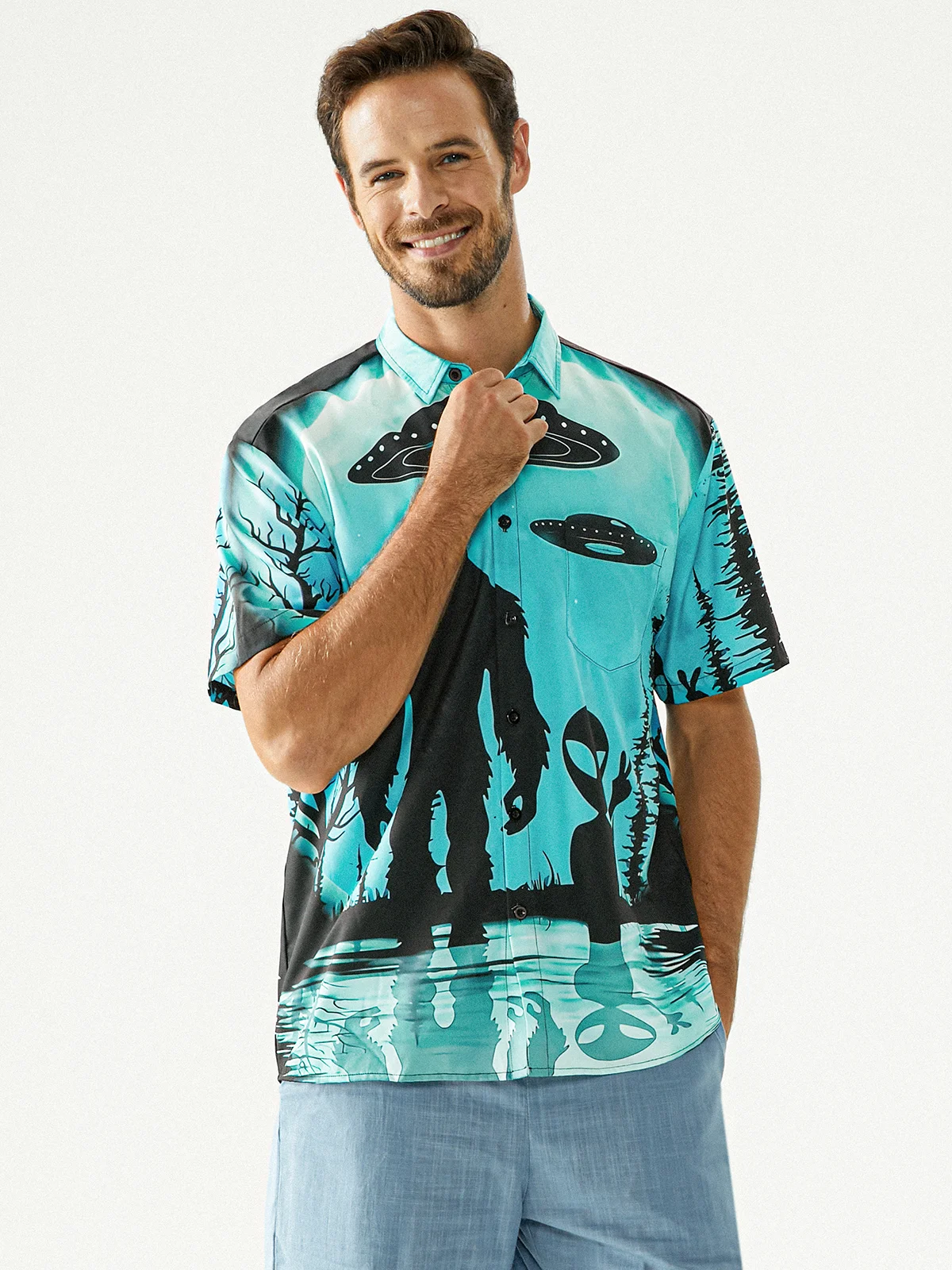 Hardaddy  Alien Chest Pocket Short Sleeve Shirt