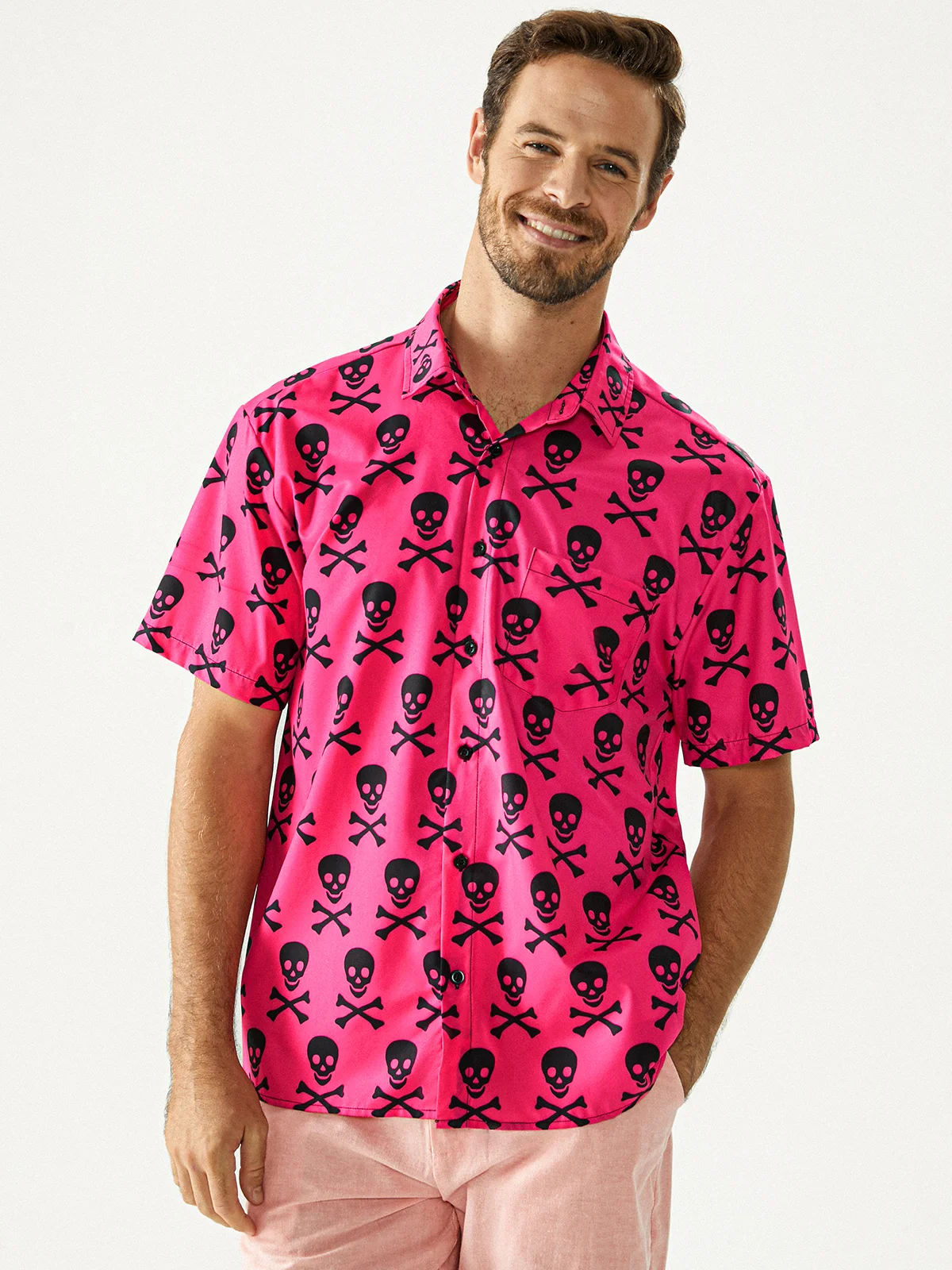 Hardaddy Funky Skull Chest Pocket Short Sleeve Hawaiian Shirt