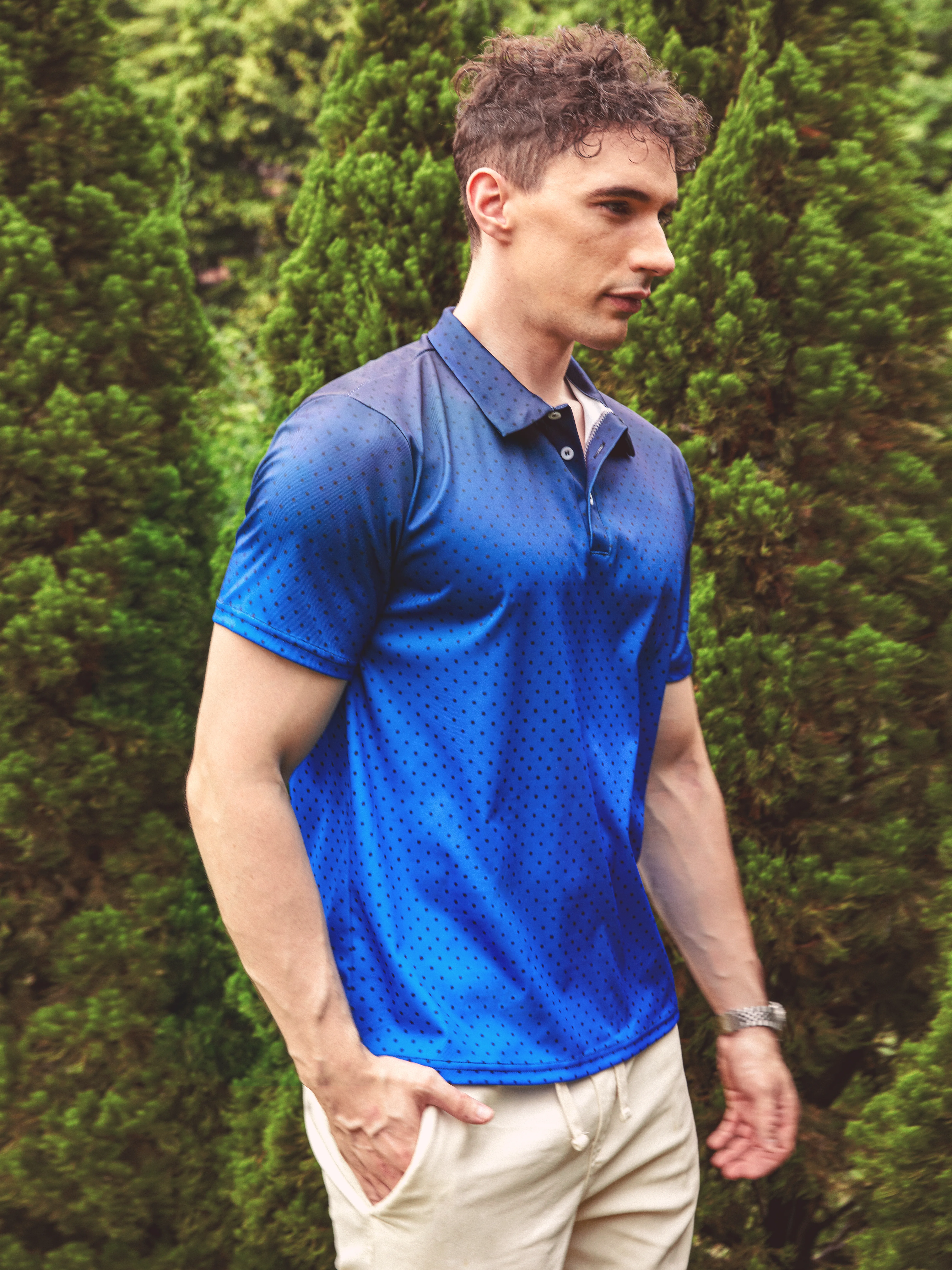 Hardaddy Ombre Polka Dot Button Short Sleeve Polo Shirt