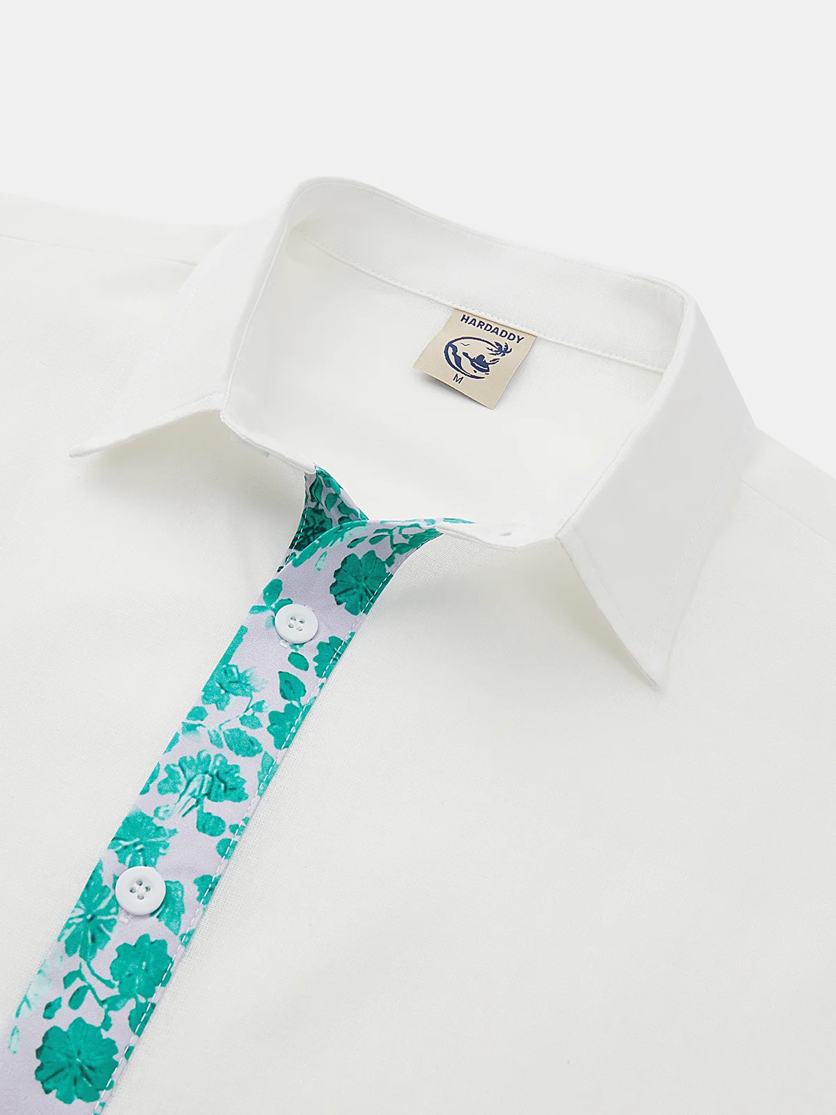 Hardaddy Cotton Plain Stitching Floral Long Sleeve Casual Shirt