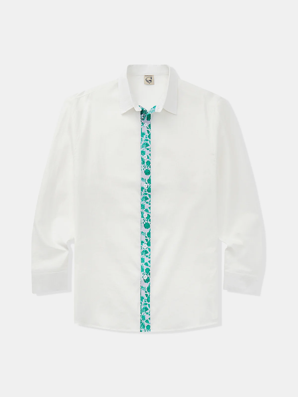 Hardaddy Cotton Plain Stitching Floral Long Sleeve Casual Shirt