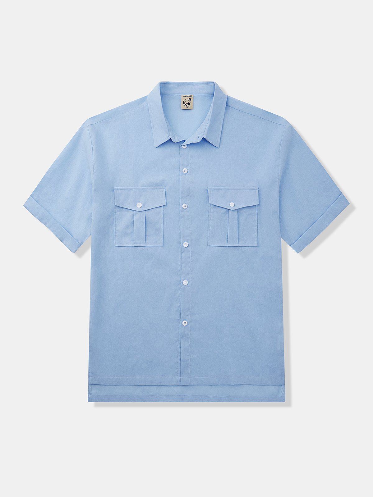 Hardaddy Cotton Plain Box Pleated Short Sleeve Casual Shirt