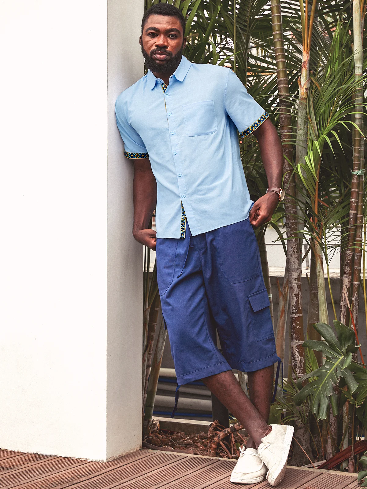 Hardaddy Cotton Geometric Contrast Resort Shirt