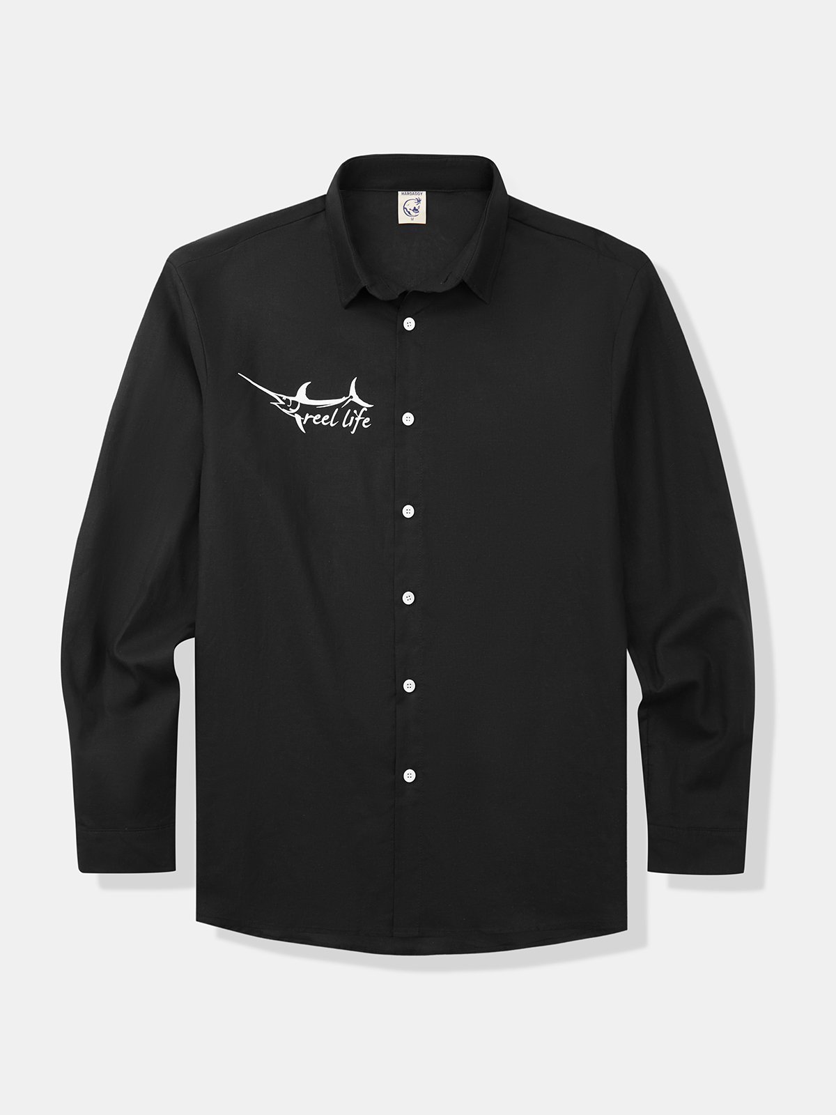Hardaddy Cotton Sailfish Print Long Sleeve Casual Shirt