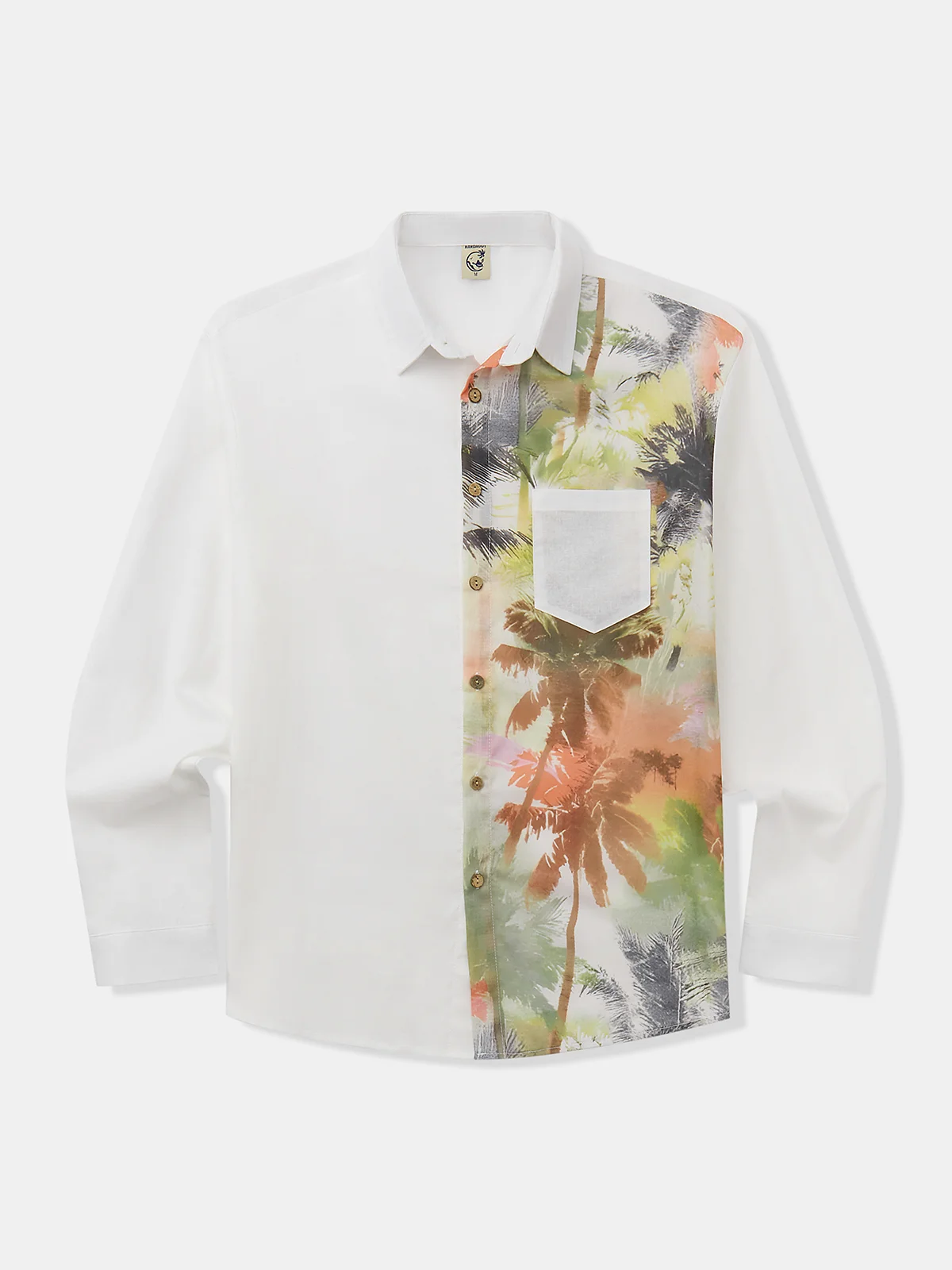 Hardaddy Cotton Plain Coconut Tree Chest Pocket Long Sleeves Casual Shirt