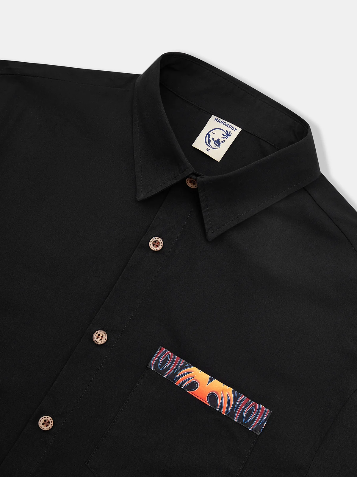 Hardaddy Cotton Patchwork Flame Print Chest Pocket Long Sleeved Shirt