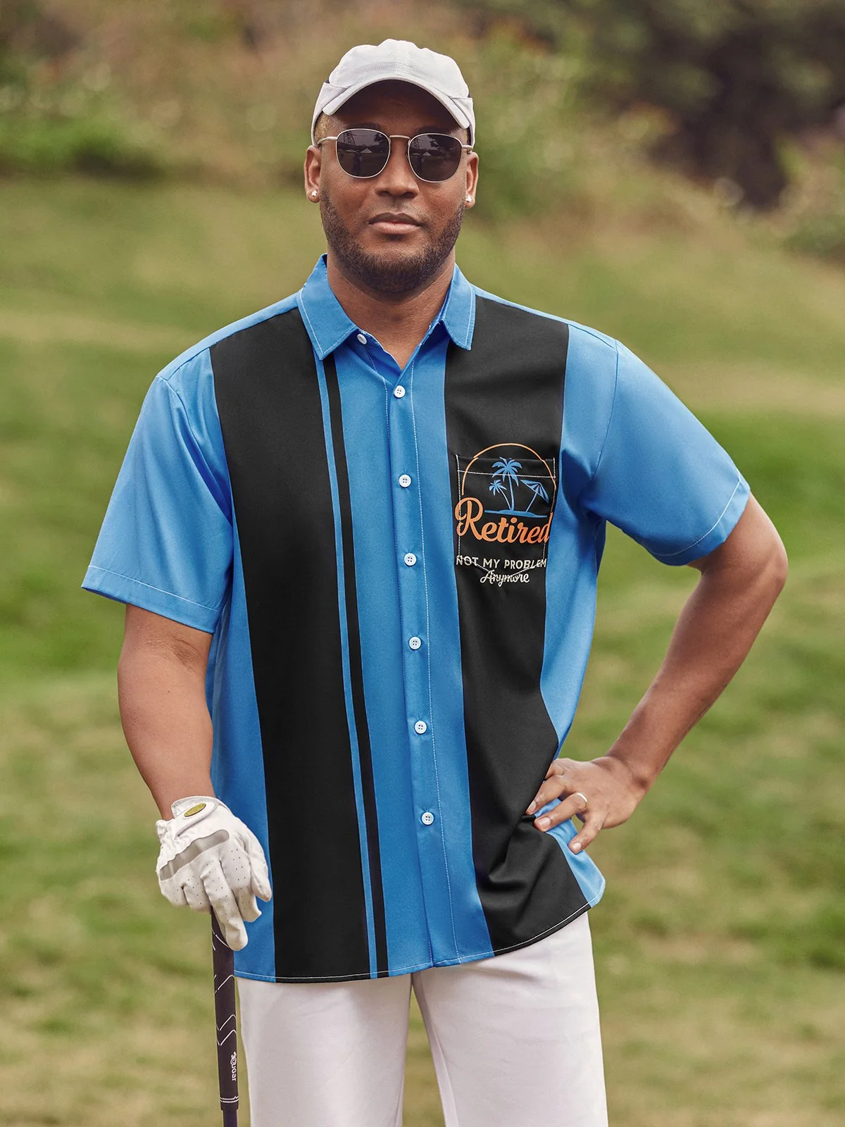Hardaddy Slogan Coconut Tree Chest Pocket Short Sleeve Bowling Shirt